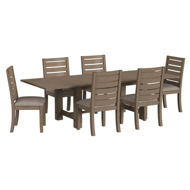 Trevion 7pc Extendable Solid Wood Dining Set, 7 Pieces: Table, 6 Chairs