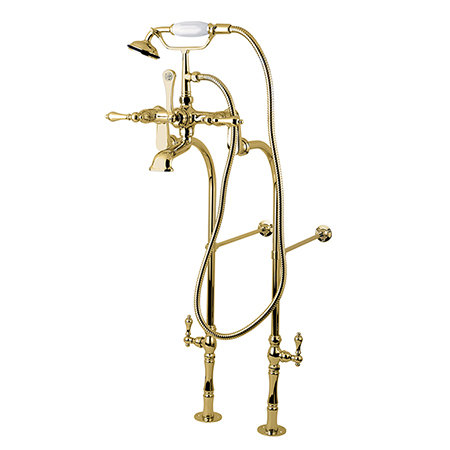 Vintage Freestanding Clawfoot Tub Faucet Set, Polished Brass