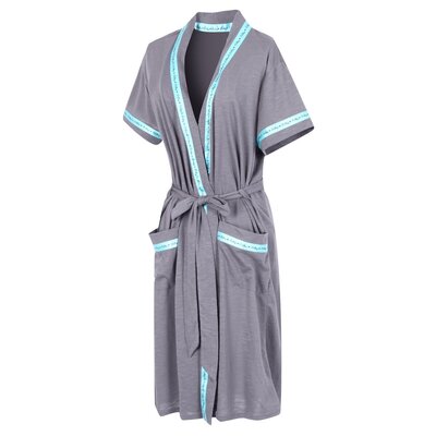 Jayleen Womens Cotton Robes, Lightweight Short Sleeve Kimono Bathrobe Spa Knit Robe Bridal Dressing Gown Sleepwear RHW2753 Grey 4 -  Alwyn Home, 9AF710EEE1B243B29D858B443C9BE310