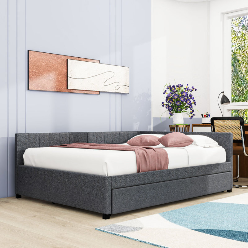 Yasmir Upholstered Sofa Daybed with Trundle, Full, Gray