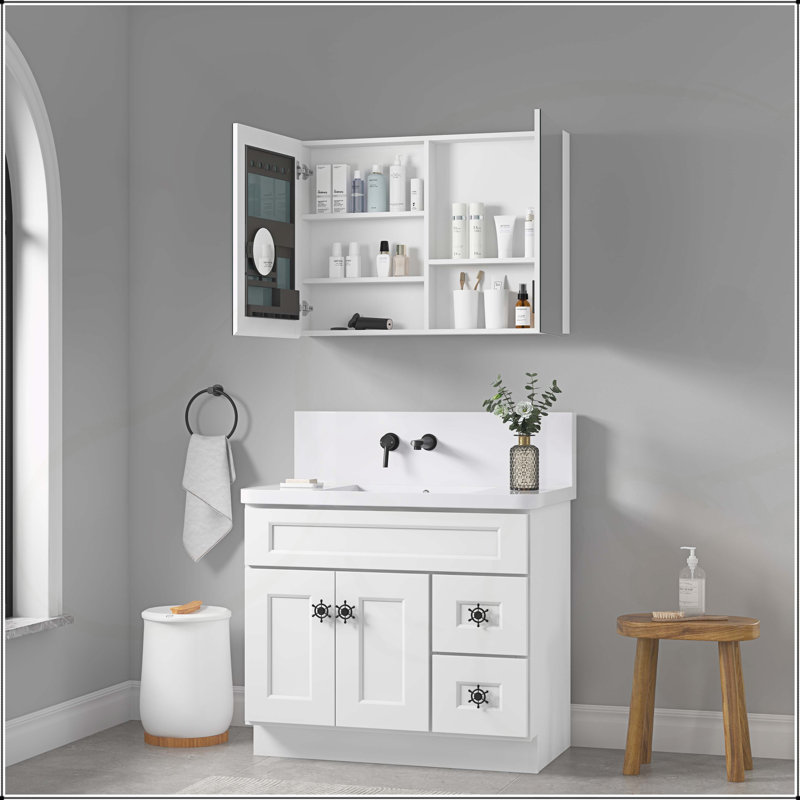 Armoire à pharmacie élégante et élégante avec miroir sans cadre et bords biseautés, 36 po x 26 po