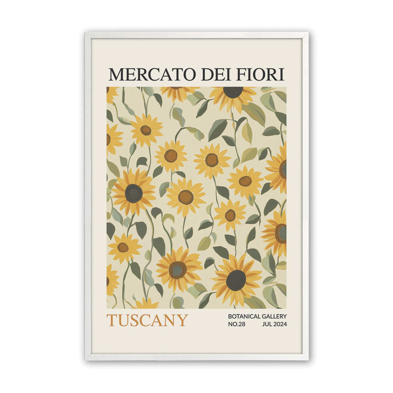 Imprimé de marché aux fleurs d'été Toscane, Reproduction encadrée sans passe-partout, Blanc opaque