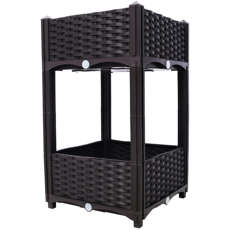 Lit à fleurs surélevé élégant - 15,7 po x 15,7 po x 27,7 po, brun, pour diverses plantes, H 28,43 po x l 15,4 po x P 15,34 po