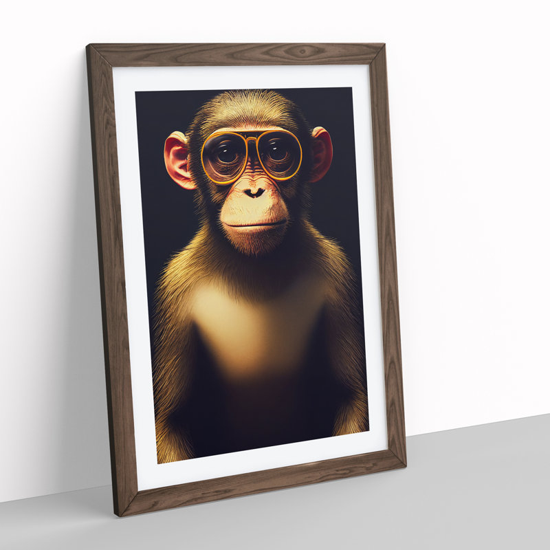 Monkey In Glasses No.3 - Framed Print, 46cm H x 34cm W, Brown