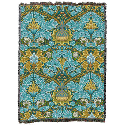 Pure Country Weavers William Morris St James Teal Blanket XL - Arts & Crafts - Gift Tapestry Throw Woven from Cotton - Made in the USA (82x62)