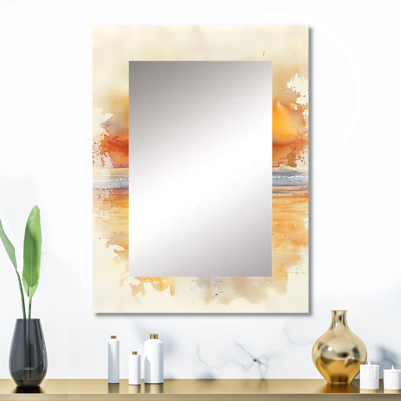 Pelican At Dusk - Heron Decorative Wall Mirror, White Large Mirror, Printed Metal Art, 32" x 24"