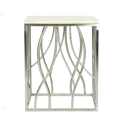 Kameral Square Marble End Table With Stainless Steel Base