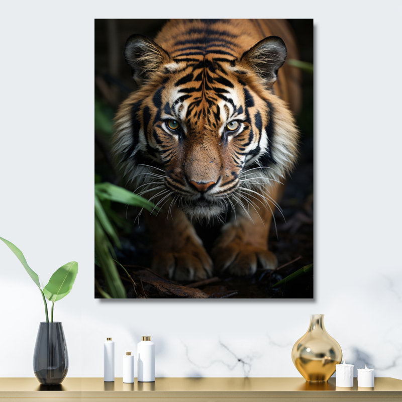 Décoration murale beige en tigre noir II - animaux tigre, H 20 po x l 12 po x P 1 po