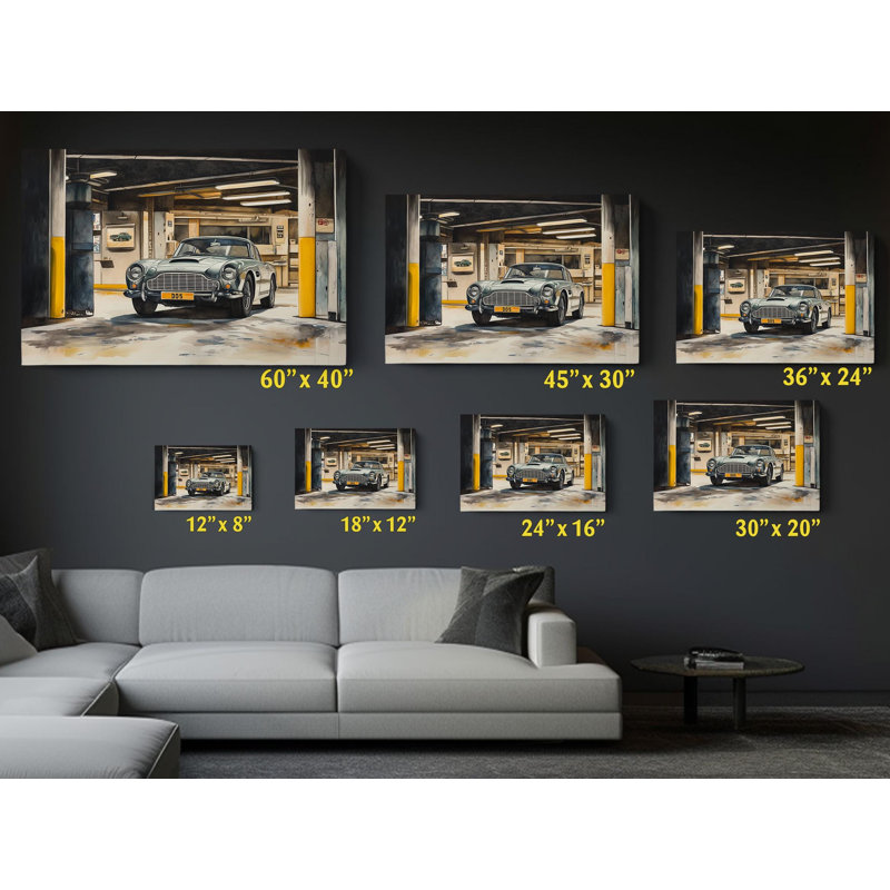 Reproduction d'art classique sur toile Aston Martin DB5 - argent rétro, décoration murale, H 20 po x l 30 po