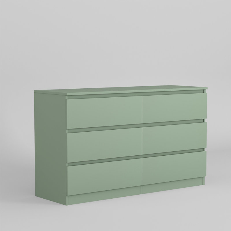 Green 6-Drawer Modern Wood Dresser