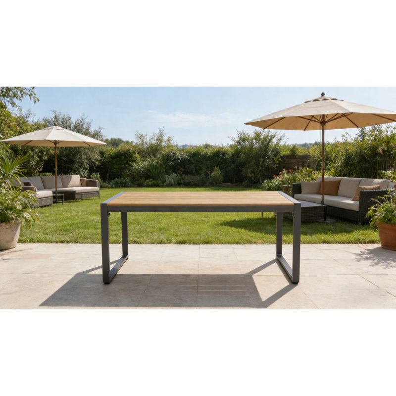 Table de patio en acier pour l'extérieur, tables de patio toutes saisons pour l'extérieur avec table basse rectangulaire en similicuir pour porche, balcon, terrasse, cour