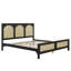 Structure de lit en rotin de bois, lit plateforme avec tête de lit, pied de lit et espace sous le lit-130145617-130145620