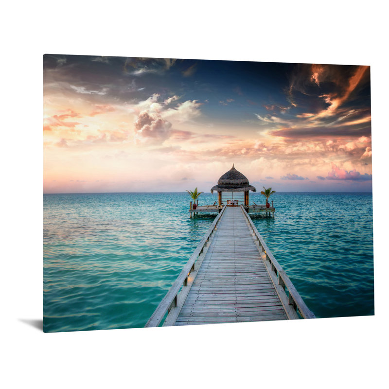 Art mural en verre trempé sans cadre Ocean Hut - 40 po x 60 po