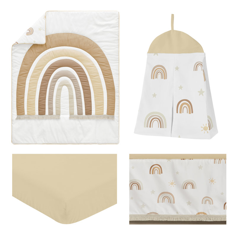 Ensemble de literie pour lit de bébé 4 pièces Boho Rainbow, Jaune