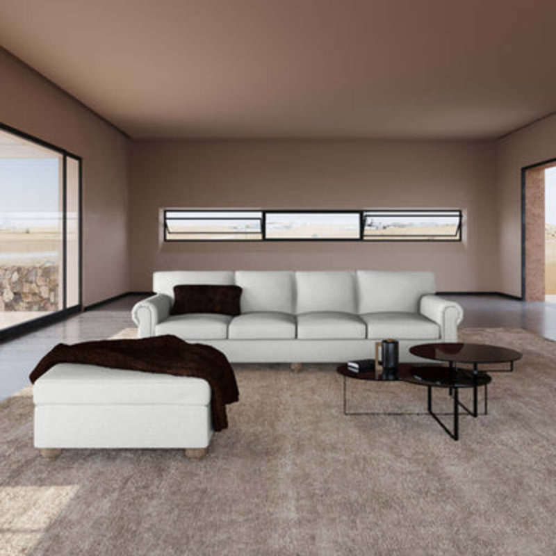 Leroy Ottoman, Plush Velvet Blanc, Weathered