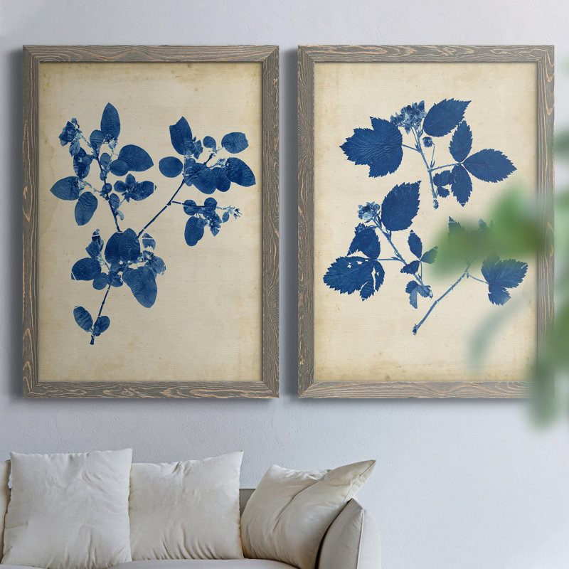 Toile encadrée Indigo Leaf Study, H 43,5 po x l 31,5 po x P 1 po, Toile avec cadre gris, Pas de tapis