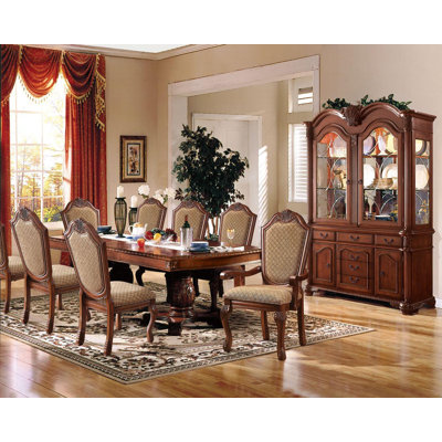 Traditional 10-Piece Solid Wood Dining Table Set with 1 Dining Extendable Table, 6 Side Chairs, 2 Arm Chairs and 1 Hutch&Buffet (Cabinet), Set for 8 P