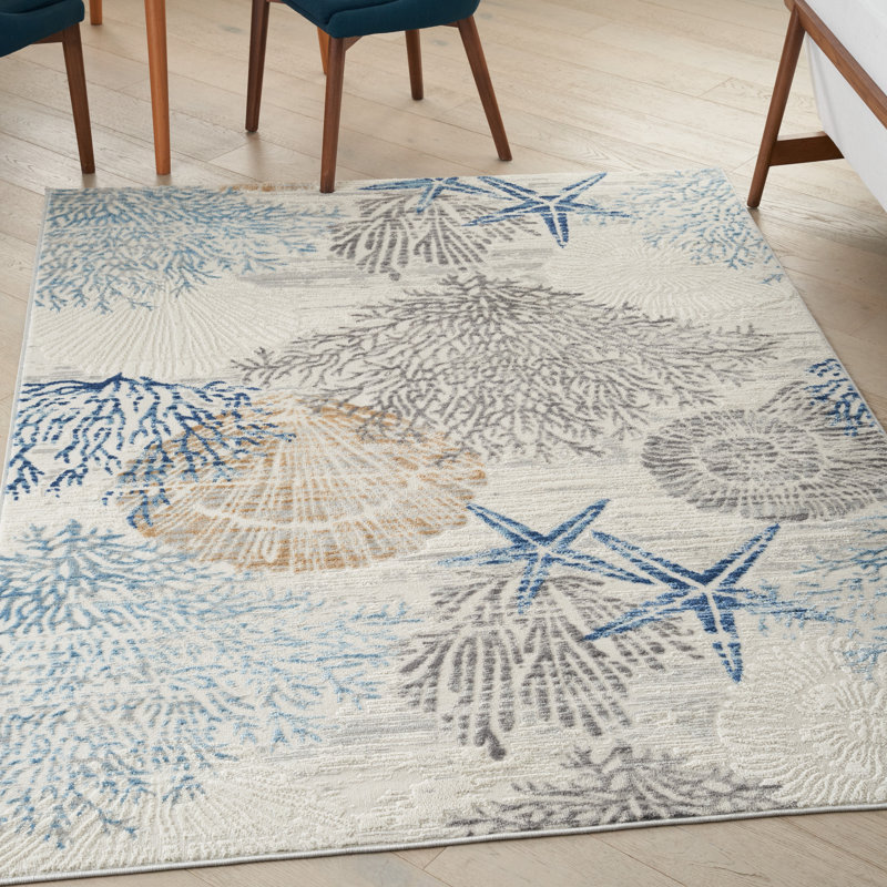 Tapis ivoire / bleu Lilyanna, Rectangle 4 pi x 6 pi