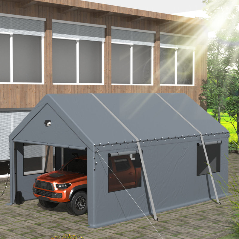 10 ft. W x 16 ft. D Heavy Duty Carport Canopy, Extra Large Portable Car Tent Garage with Roll-up Windows and All-Season Tarp Cover