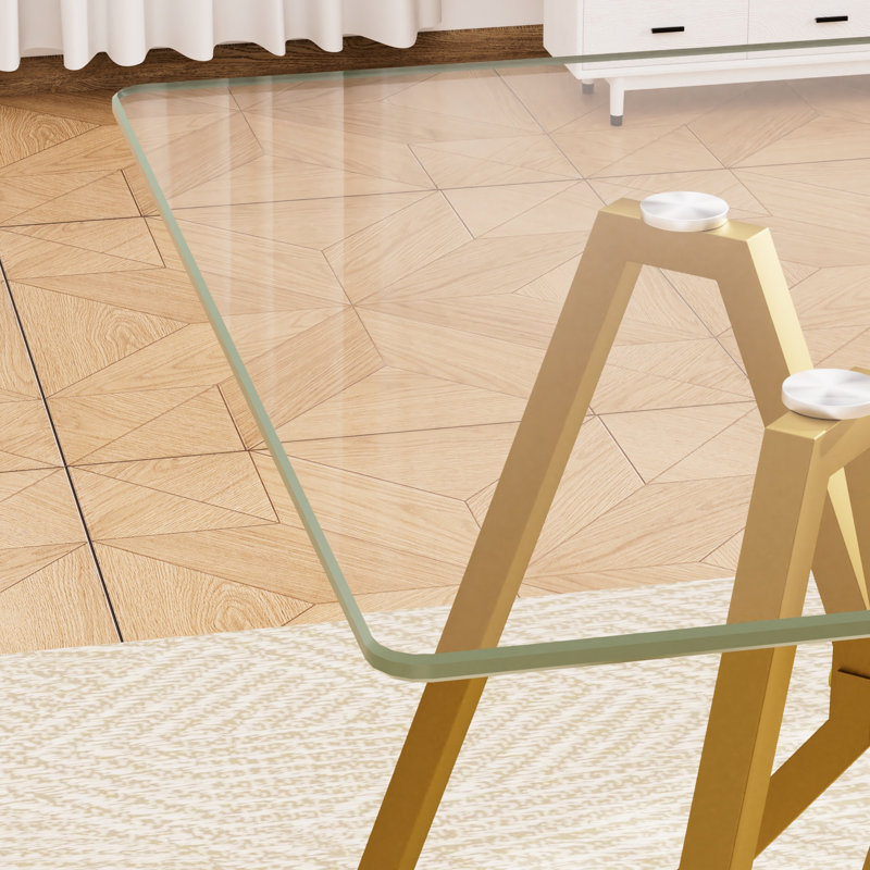 Table de salle à manger en verre doré 47,3 pouces avec pieds en métal
