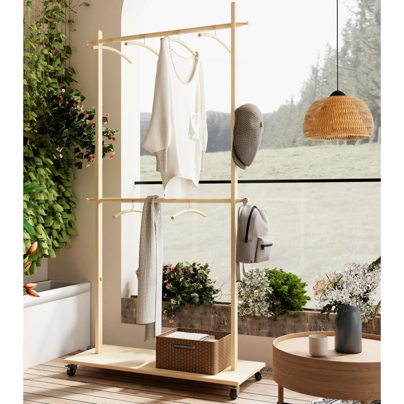 Séchoir à vêtements en bois massif avec 6 cintres en bois