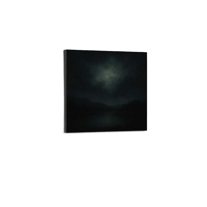 «Moonlit River at Night Moody Minimalist Landscape», reproduction d'art sur toile - noir