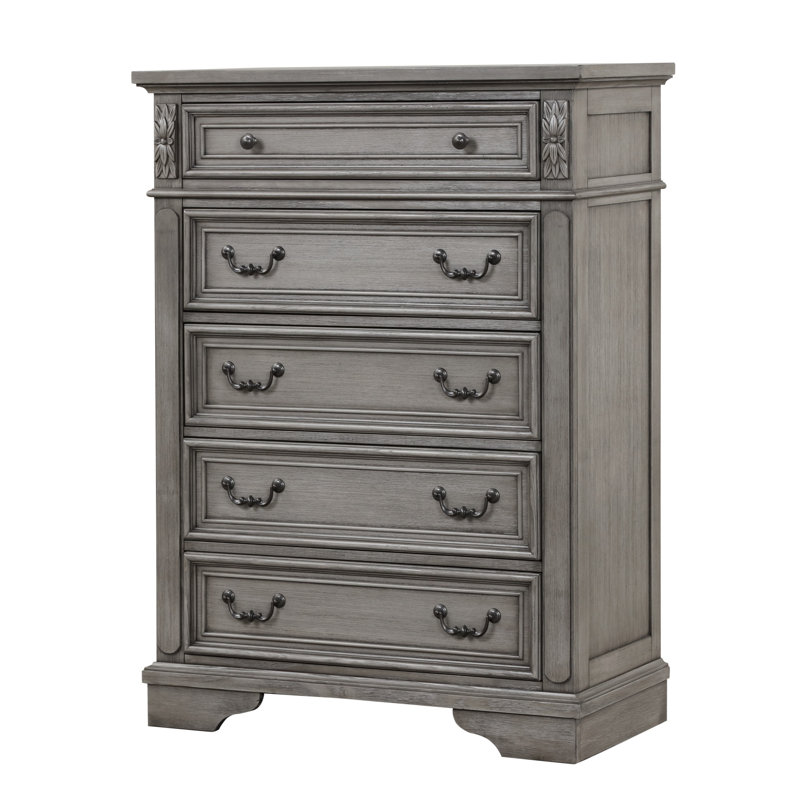 Grace Traditional Style 5-Drawer Chest Made With Wood In Rustic Grey