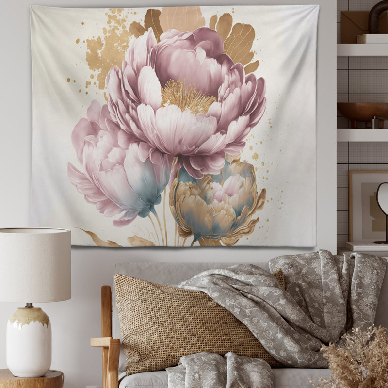 Tapisserie en polyester rose doux Crocus Bouquet II, H 50 po x l 60 po
