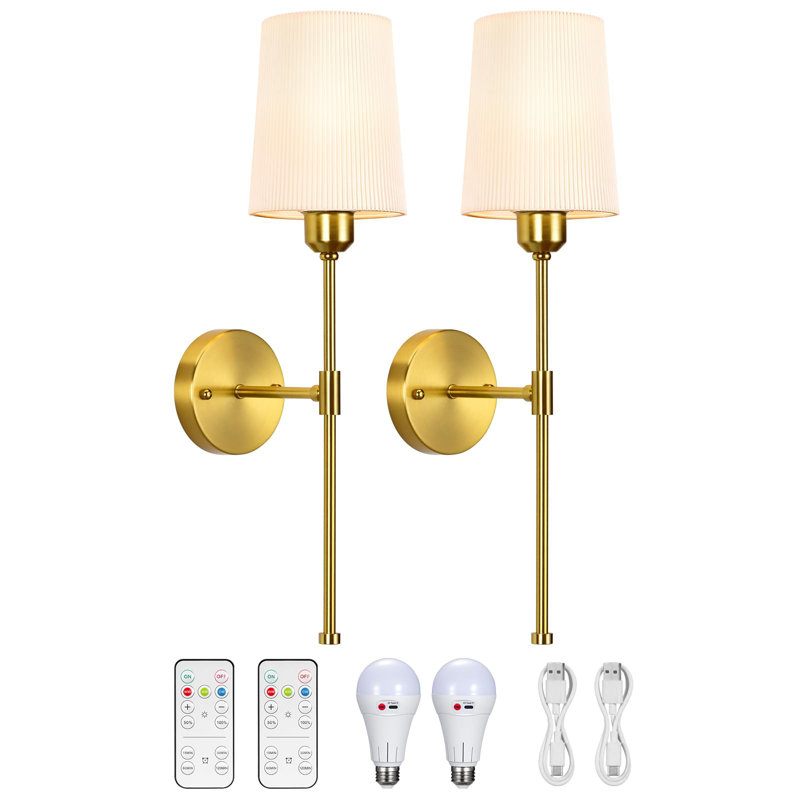 Battery Operated Wall Sconce Set Of 2,White, Gold