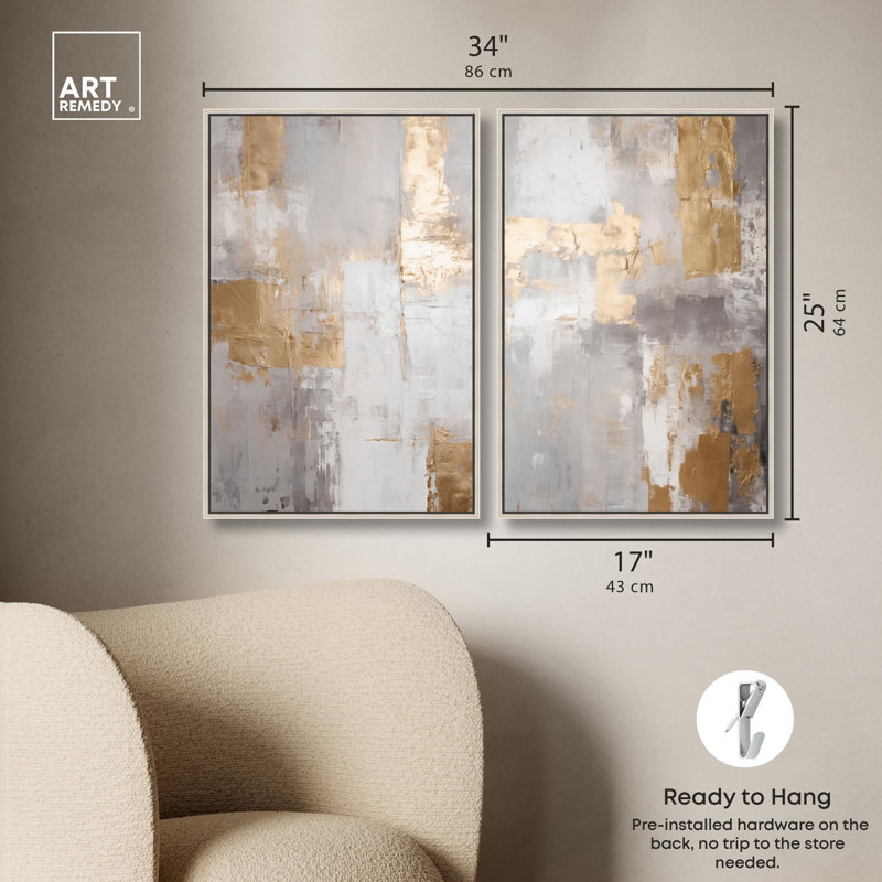 Tranquility Gold Art , Argent argent, 25" H x 17" W, Impression dans un cadre flottant sans passe-parto