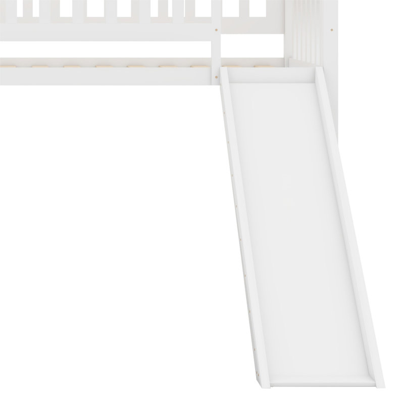 Lit mezzanine avec deux tiroirs et glissade, Blanc
