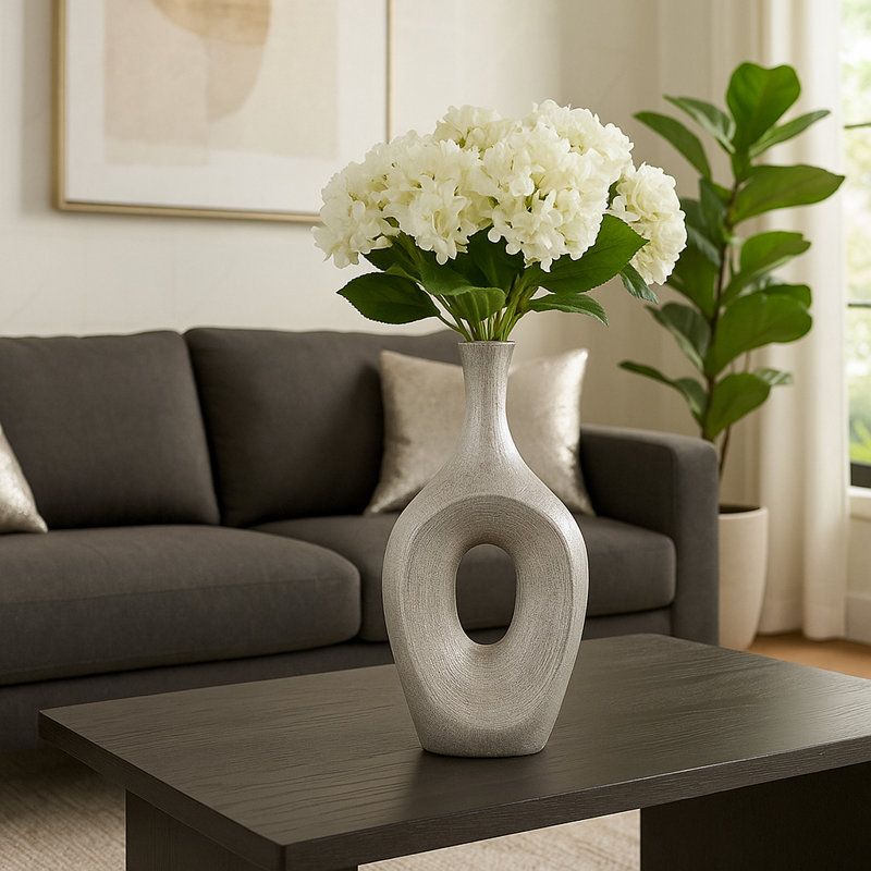 Decorative Stoneware Ceramic Vase with Sculptural Modern Silhouette and Textured Oval Body for Contemporary Display Appeal