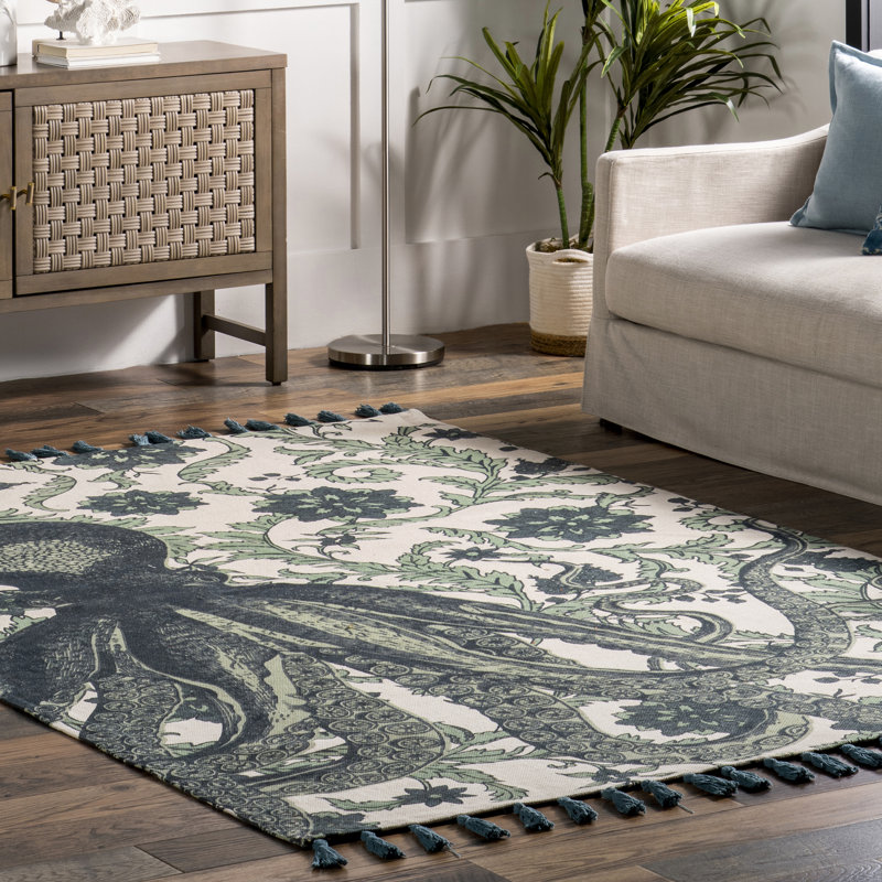 Tapis turquoise Thomas Paul Octopus, Rectangle 5 pi x 8 pi