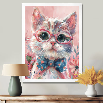 Portrait de chat Intellectual avec lunettes I - art mural chat