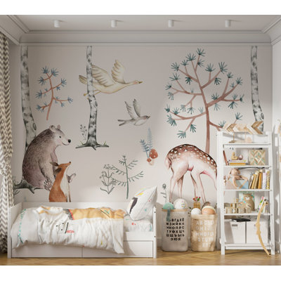 Peel & Stick Kids Wall Mural - Watercolor Forest With Animals