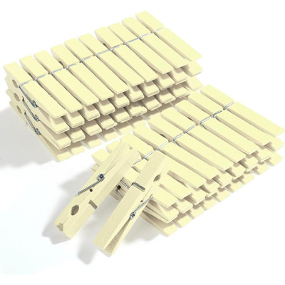Large Wooden Clothes Pins, 50 Pack Natural Wood Clothespins with Rust Resistant Spring for Laundry, Crafts, Hanging Photos, Chip Bags, and Decorations