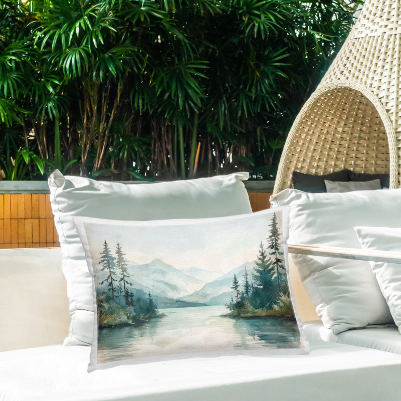 Coussin d'extérieur imprimé Stupell Industries Mountain Lake in Springtime Design par LSR Design Studio