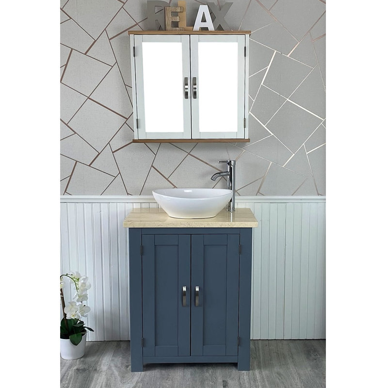 Amber-Jade 650 mm Freestanding Single Vanity with Vessel Stone Basin, Grey