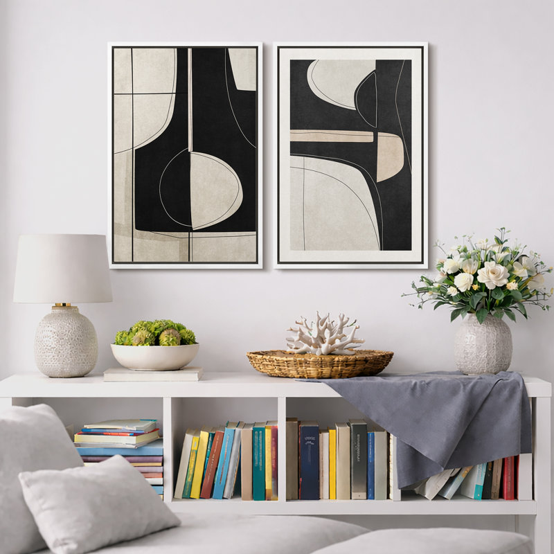 «Mid Century Shape» «Black Green Shape Abstract Art, Classy Minimal Contemporary Neutral Wall Impressions, impression sur toile encadrée, 2 pièces, art mural 16 x 24 x 2, 24 x 36 x 2
