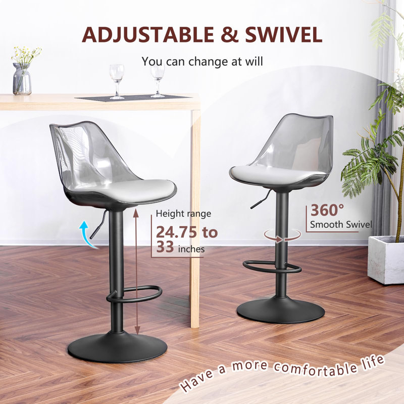 Swivel Upholstered Adjustable Height Counter Stool, Grey