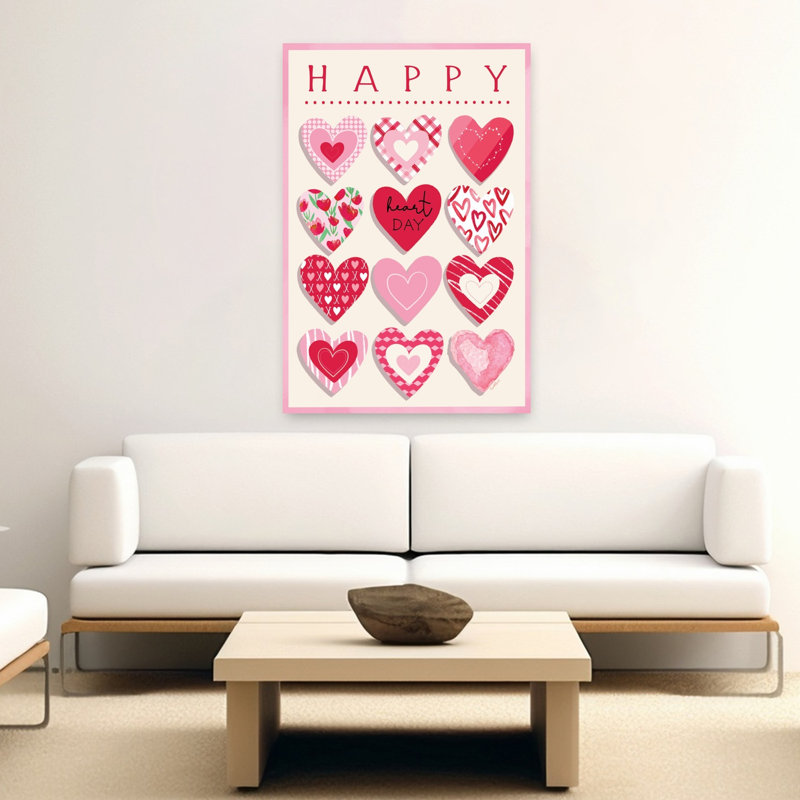 «Happy Hearts», art mural abstrait fantaisiste romantique, H 60 po x l 40 po
