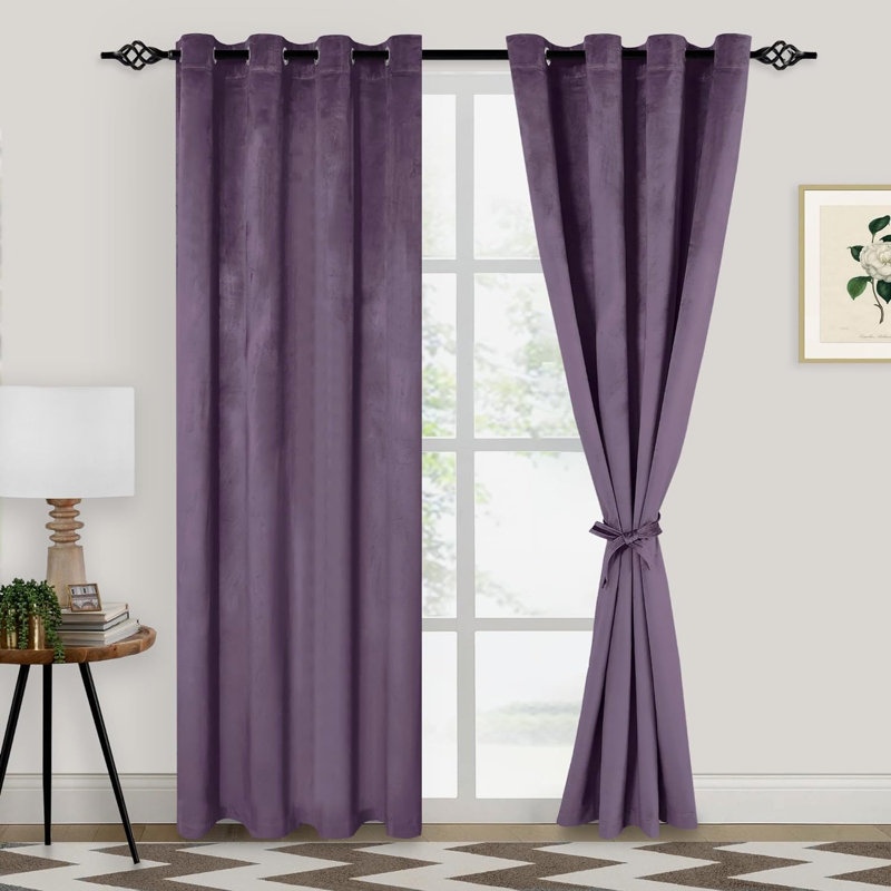 Rithvika Velvet Solid Color Noise Reducing Blackout Grommet Curtain Panels for Home & Office, 38" W x 96" L, Purple
