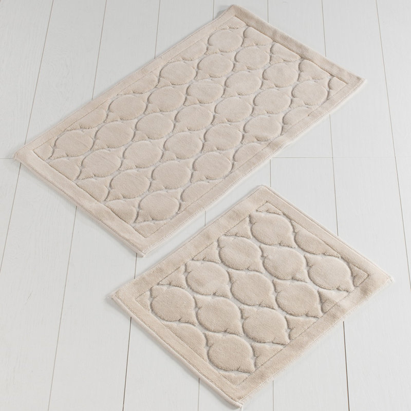 Premium 2-Piece Bathmat Set, Antibacterial, Non-Slip, 100% Cotton, Beige | Includes 19.7 x 23.6 inches & 23.6 x 39.4 inches Mats | Machine Washable at 86°F, Soft Pile Height: 1.0 inch | Perfect for Luxurious Bathroom Decor
