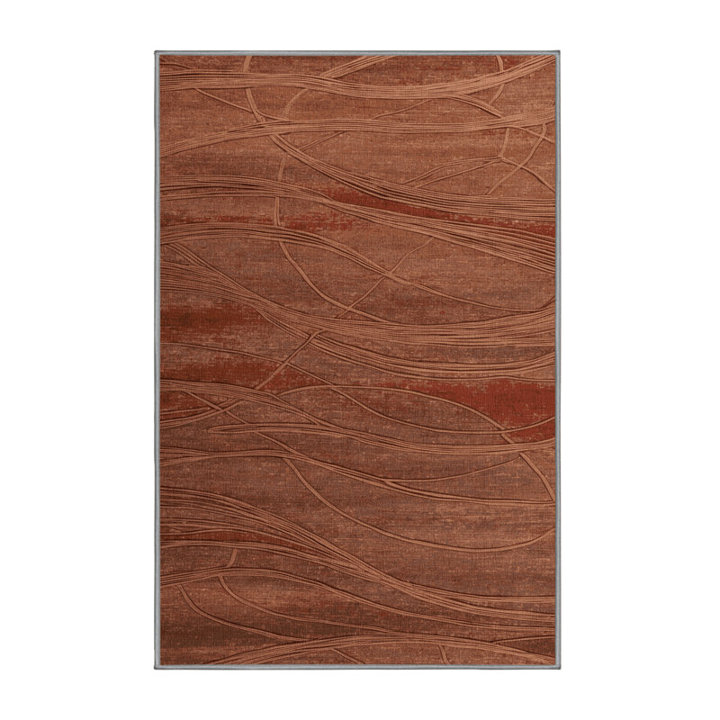 Machine Washable Abstract Brown Area Rug, Rectangle 8' x 10'