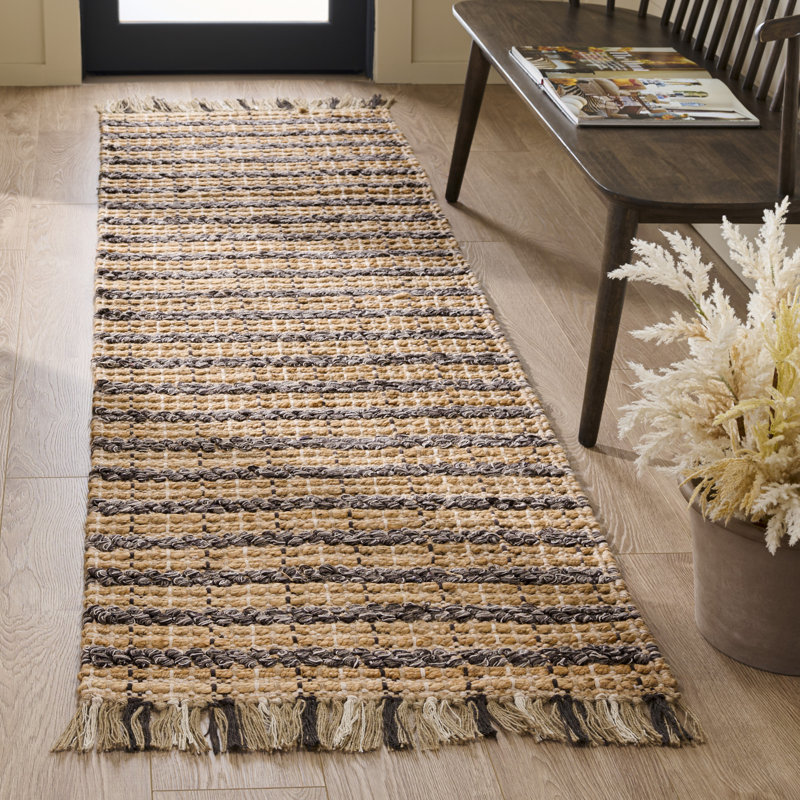 Brickton Hand Woven 0.85 Jute 0.15 Cotton Checkered Rug, Runner 2'3" x 8'