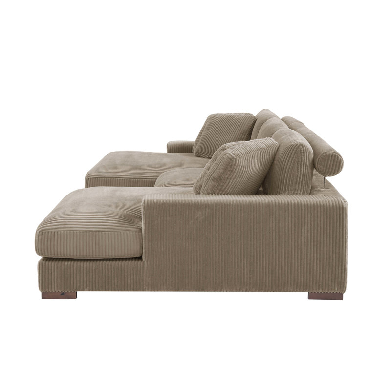 Canapé modulaire double avec grand siège, matériau en velours côtelé, 3 sièges, couleur chameau, coussins décoratifs pour plus de confort, support réglable, méthode d'assemblage facile - à l'ombre, confort motivé, inclus,
