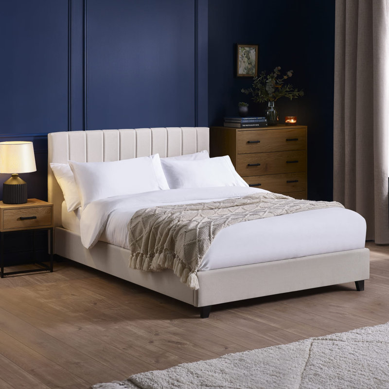 Osias Linen Upholstered Bed Frame, Small Double (4'), Cream