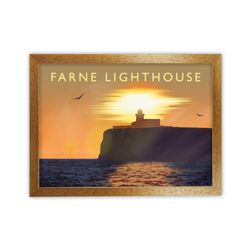 Farne Lighthouse by Richard O'Neill - Print, 46cm H x 63cm W x 3cm D, Brown Framed