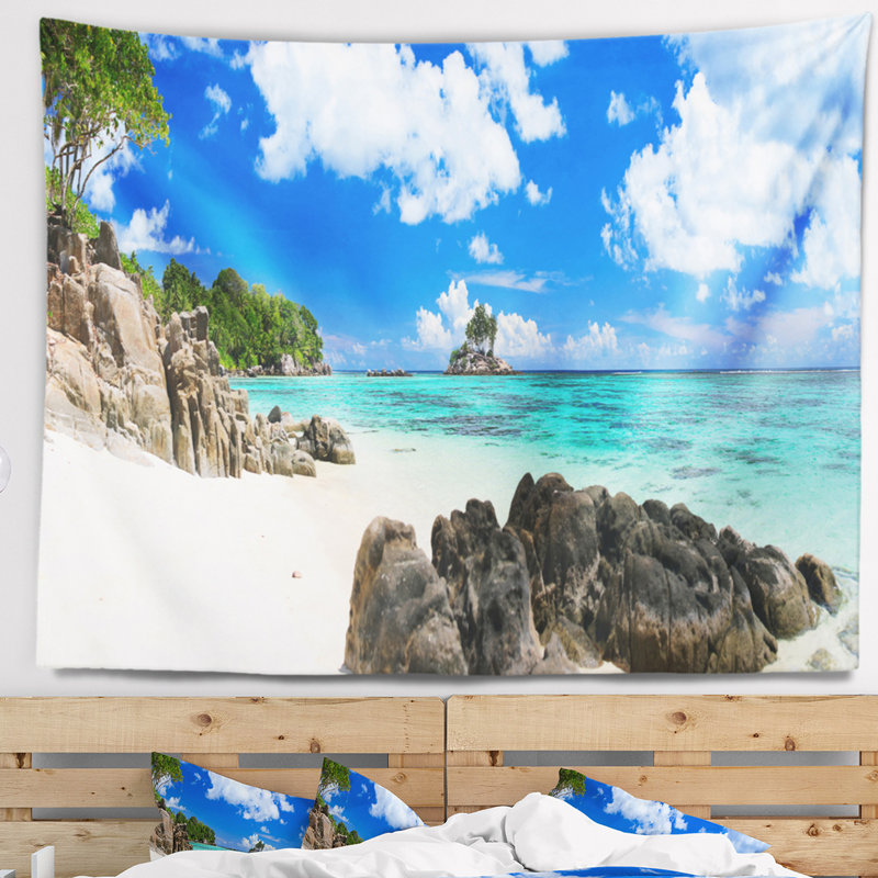 Seascape de polyester idéal dans les tapisseries en seychelles avec accessoires suspendus inclus, H 32 po x l 39 po