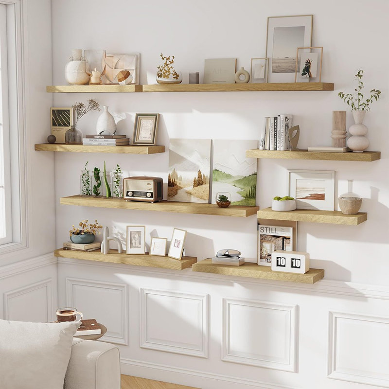 Rustic Wood Wall‑mounted Shelf For Living Room, Bathroom, Bedroom, Kitchen & Home Decor (oak)